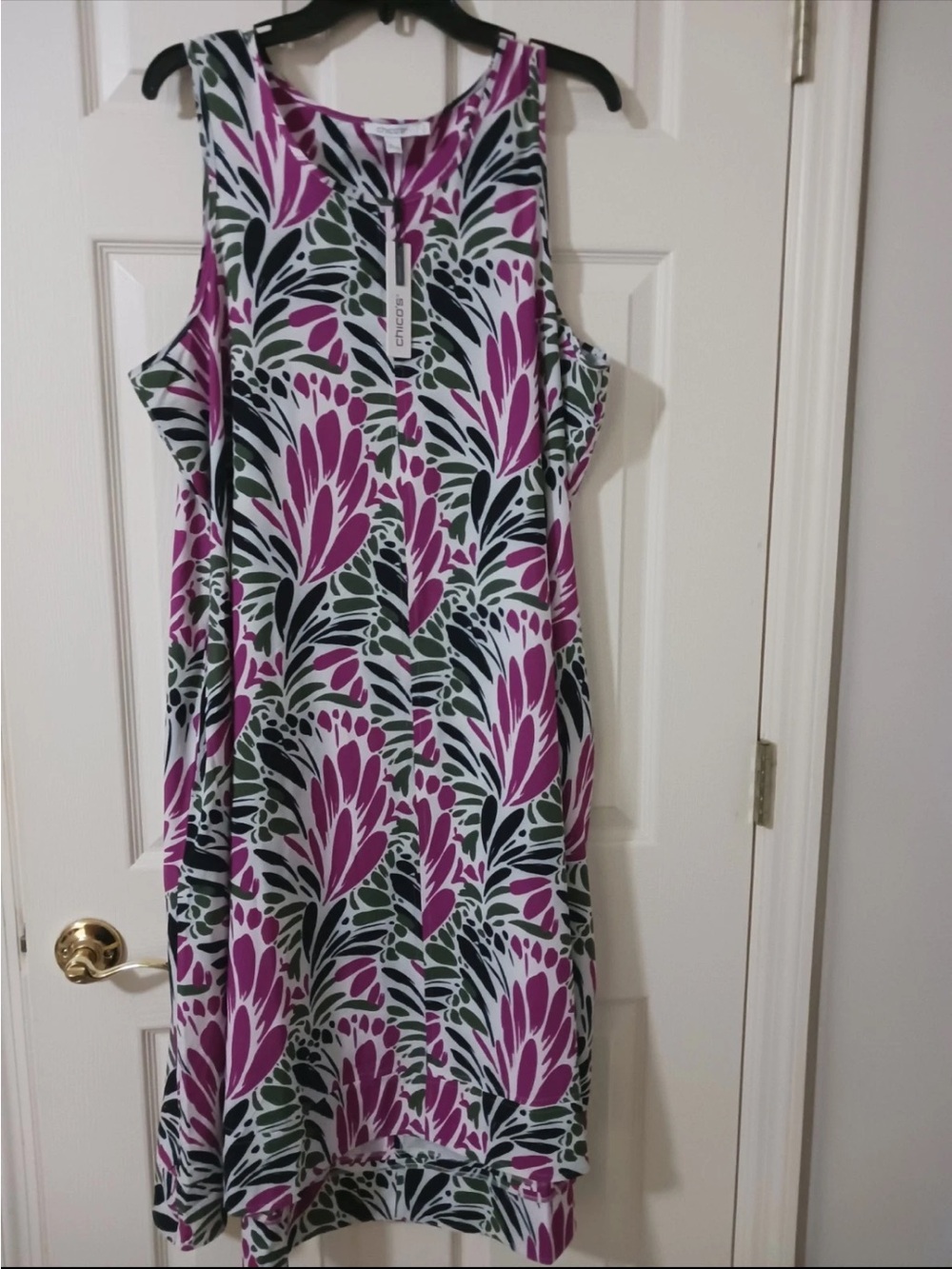 Chico's Vibrant Pink & Olive Floral Shift Dress